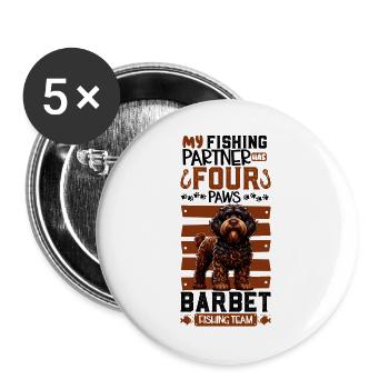 Fishing and French Water Dog - Buttons large 2.2''/56 mm (5-pack) - white - Front