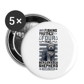 Bergamo Shepherd Dog Fishing - Buttons large 2.2''/56 mm (5-pack) - white - Front