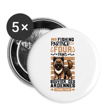 Pêche et Bouvier des Ardennes - Lot de 5 grands badges (56 mm) - blanc - Devant