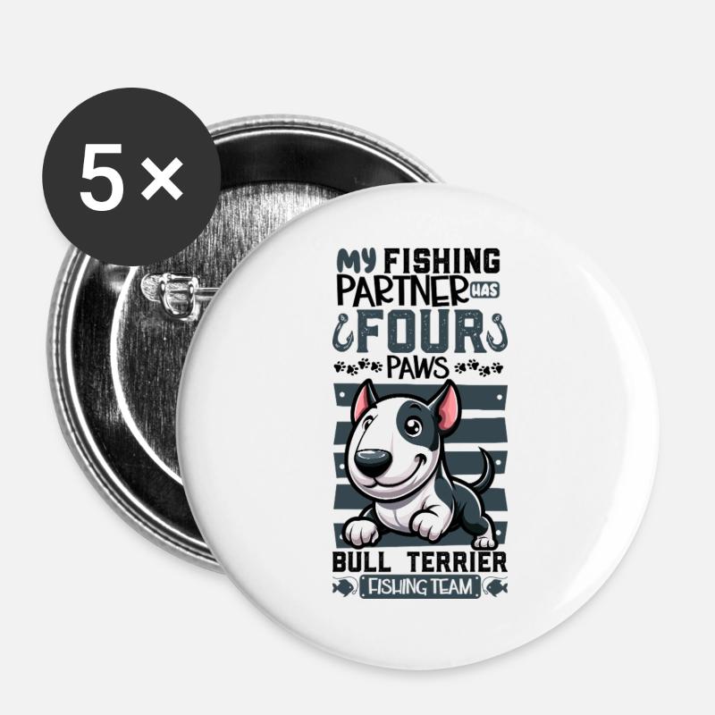 Fishing and Bull Terriers - Buttons large 2.2''/56 mm (5-pack) - white