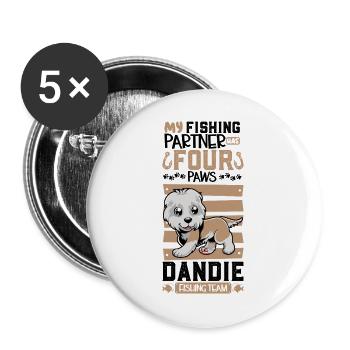 Fishing and Dandie Dinmont Terrier - Buttons large 2.2''/56 mm (5-pack) - white - Front
