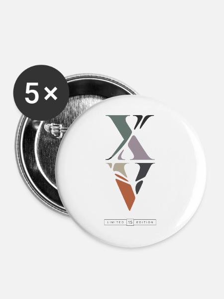 Römisch XV Limited Edition 15 Jahre Geburtstag - Buttons groß 56 mm (5er Pack) - Weiß