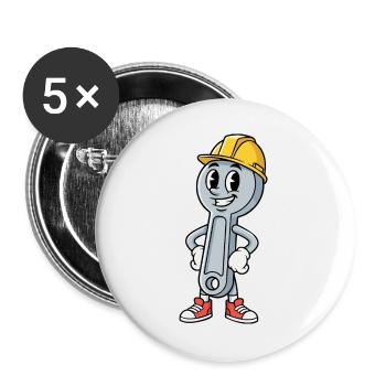 Technicien Dessin animé Clé Humour Mécanique - Lot de 5 grands badges (56 mm) - blanc - Devant