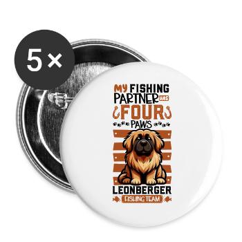 Fishing and Leonberger - Buttons large 2.2''/56 mm (5-pack) - white - Front