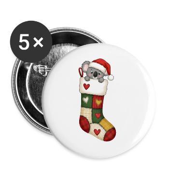 Cute cartoon koala bear in Christmas sock - Buttons large 2.2''/56 mm (5-pack) - white - Front