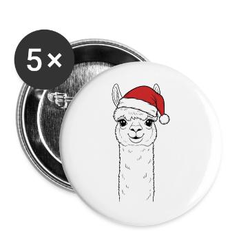 Christmas Alpaca with Hat - Buttons large 2.2''/56 mm (5-pack) - white - Front