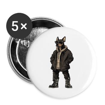 Doberman Dog Cool Winter - Buttons large 2.2''/56 mm (5-pack) - white - Front