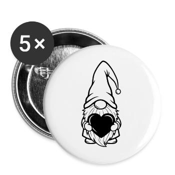 Gnome with heart gift motif - Buttons large 2.2''/56 mm (5-pack) - white - Front