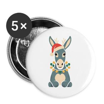 Esel Elfe Weihnachten Lustig Süß Niedlich Geschenk - Buttons groß 56 mm (5er Pack) - Weiß - Vorne