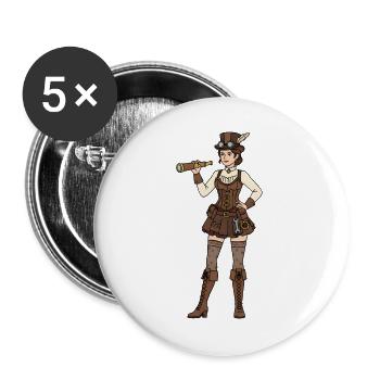 Steampunk Woman - Buttons large 2.2''/56 mm (5-pack) - white - Front