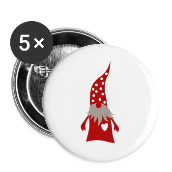 Décoration de Noël Gnome Red Heart Dots - Lot de 5 grands badges (56 mm) - blanc - Devant
