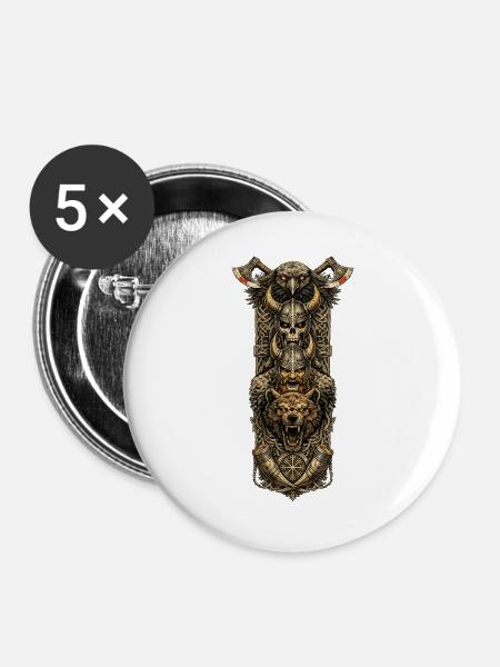 Rabenwolf Wikinger Orden - Buttons groß 56 mm (5er Pack) - Weiß
