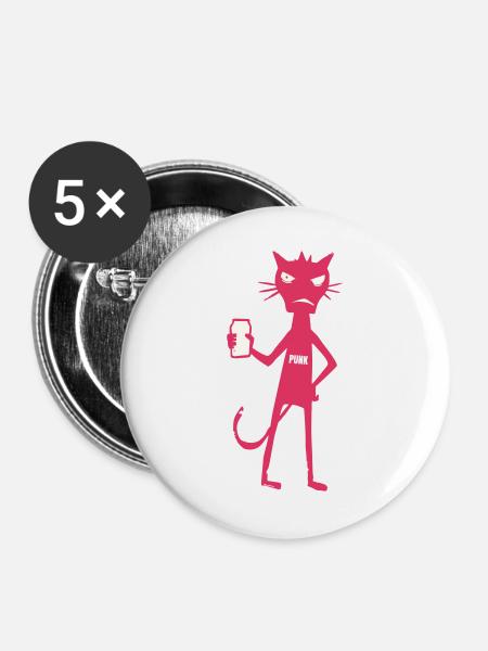 Little Monsters: Punk Cat Neon Attitude - Buttons large 2.2''/56 mm (5-pack) - white