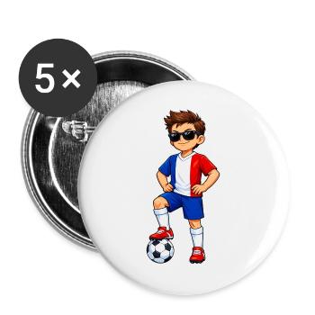 Soccer Boy France Fan French Flag - Buttons large 2.2''/56 mm (5-pack) - white - Front