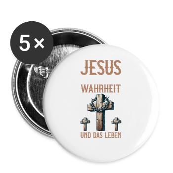 Jesus Der Weg DIe Wahrheit Und Das Leben - Buttons groß 56 mm (5er Pack) - Weiß - Vorne
