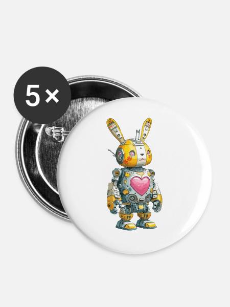 Herzroboter Häschen im Retro-Stil - Buttons groß 56 mm (5er Pack) - Weiß