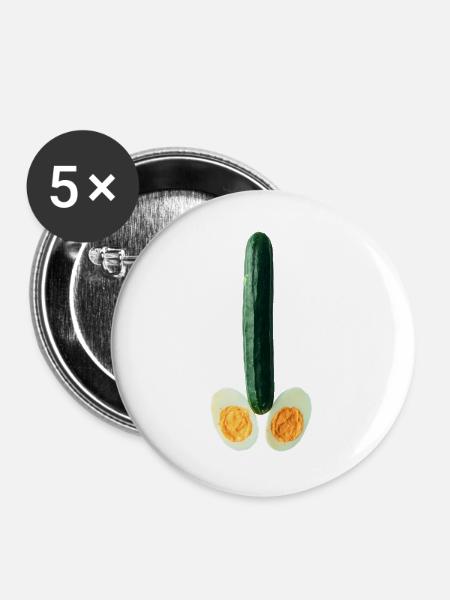 Frische Gurke mit Eierhälften - Buttons groß 56 mm (5er Pack) - Weiß