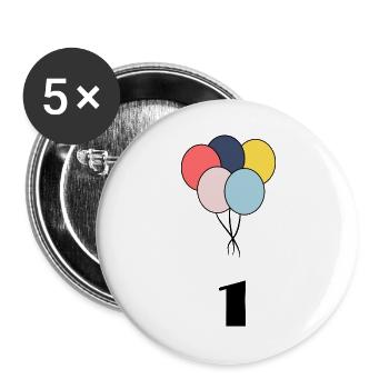 1. 1 AN. 1er ANNIVERSAIRE. ANNIVERSAIRE 1 AN - Lot de 5 grands badges (56 mm) - blanc - Devant