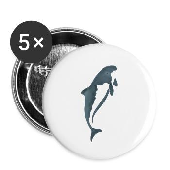 Aquarell-Delfin Silhouette - Buttons groß 56 mm (5er Pack) - Weiß - Vorne