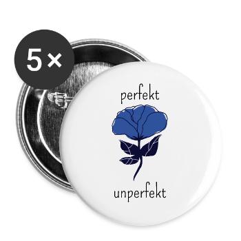 Blaues Rosensilhouette-Design - Buttons groß 56 mm (5er Pack) - Weiß - Vorne