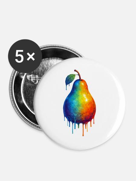 Birne mit buntem Farbverlauf - Buttons groß 56 mm (5er Pack) - Weiß