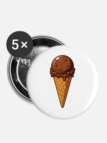 Schokoladen Eis Kugel - Buttons groß 56 mm (5er Pack) - Weiß