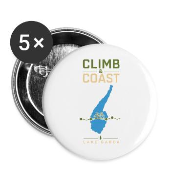Lake Garda Cycling Vacation Climb and Coast Souven - Buttons groß 56 mm (5er Pack) - Weiß - Vorne