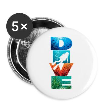 Dive Underwater Letter Art - Buttons large 2.2''/56 mm (5-pack) - white - Front