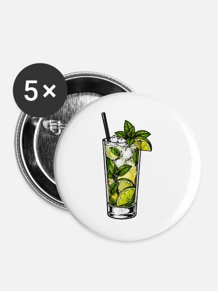 Mintlimetten Mojito Glas - Buttons groß 56 mm (5er Pack) - Weiß