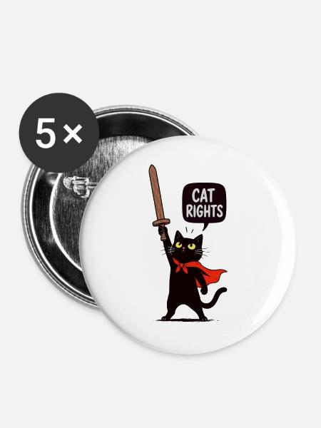 Gato Guerrero für Katzenrechte - Buttons groß 56 mm (5er Pack) - Weiß