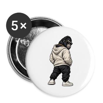 Gangster Gorilla im lässigen Streetwear Look - Buttons groß 56 mm (5er Pack) - Weiß - Vorne