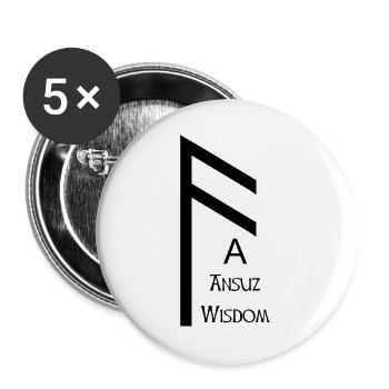 Ansuz Rune Weisheit komplett Schwarz – Wikinger - Buttons groß 56 mm (5er Pack) - Weiß - Vorne