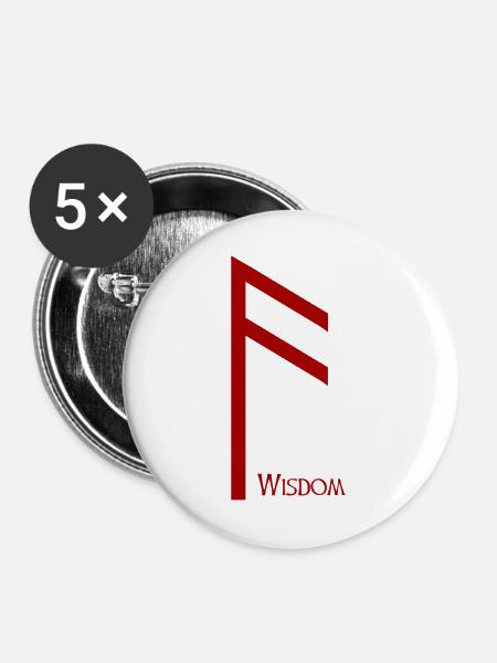 Ansuz Rune Weisheit Rot – Wikinger Futhark - Buttons groß 56 mm (5er Pack) - Weiß