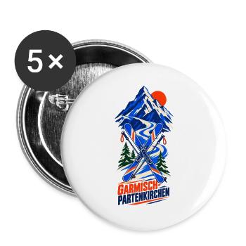 Garmisch-Partenkirchen Ski Alpin Retro - Buttons groß 56 mm (5er Pack) - Weiß - Vorne