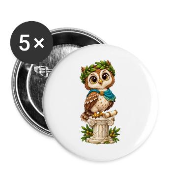 Weise Eule im Lorbeerkranz - Buttons groß 56 mm (5er Pack) - Weiß - Vorne
