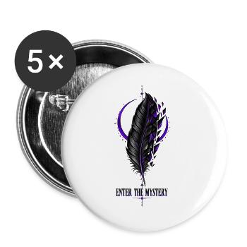 Lila-schwarze Feder (Vollgröße auf der Rückseite) - Buttons groß 56 mm (5er Pack) - Weiß - Vorne