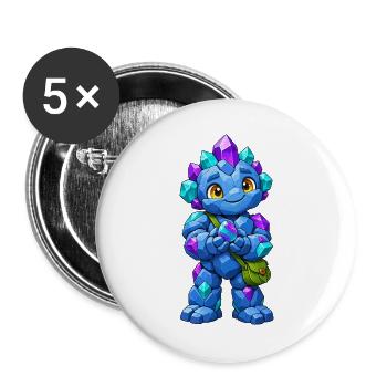 Kristallgolem mit leuchtenden Edelsteinen - Buttons groß 56 mm (5er Pack) - Weiß - Vorne