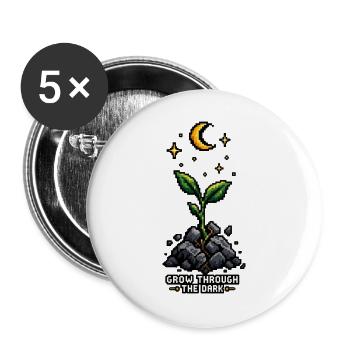 Grow in the Dark – Pixel-Art-Design - Buttons groß 56 mm (5er Pack) - Weiß - Vorne