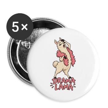 Drama Lama – Lustiges Lama mit pinker Federboa - Buttons groß 56 mm (5er Pack) - Weiß - Vorne
