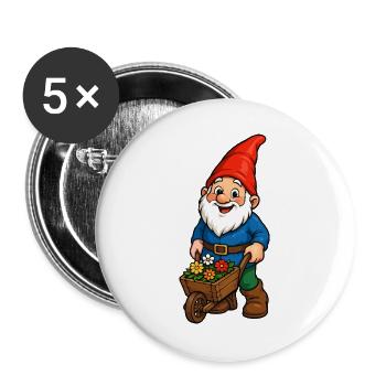 Zwerg mit Blumenwagen - Buttons groß 56 mm (5er Pack) - Weiß - Vorne