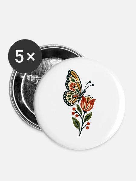 Schmetterlinge Schöner Schmetterling - Buttons groß 56 mm (5er Pack) - Weiß