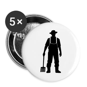 Bauer mit Mistgabel Silhouette - Buttons groß 56 mm (5er Pack) - Weiß - Vorne