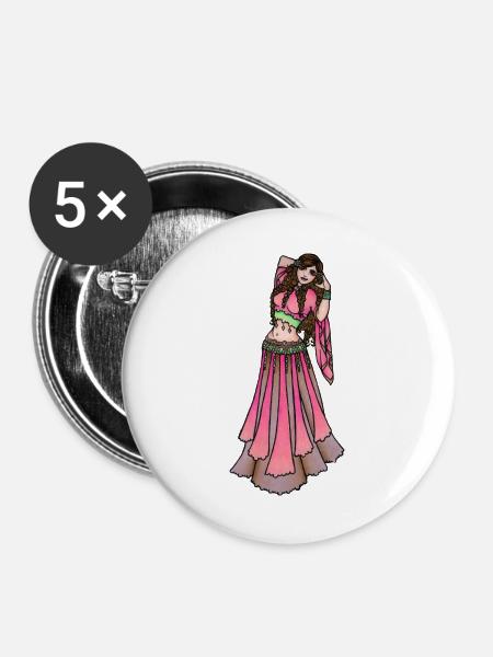 Rosa Bauchtanz-Diva im Schleier - Buttons groß 56 mm (5er Pack) - Weiß