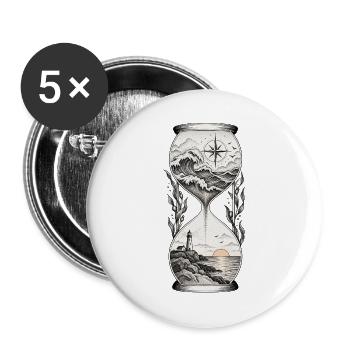 Meeresuhr mit Leuchtturm Kompass - Buttons groß 56 mm (5er Pack) - Weiß - Vorne
