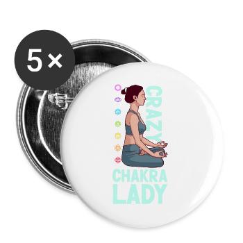 Verrückte Chakra-Lady - Buttons groß 56 mm (5er Pack) - Weiß - Vorne