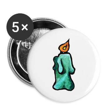 Türkis-Kerzen-Aquarell-Leuchten - Buttons groß 56 mm (5er Pack) - Weiß - Vorne