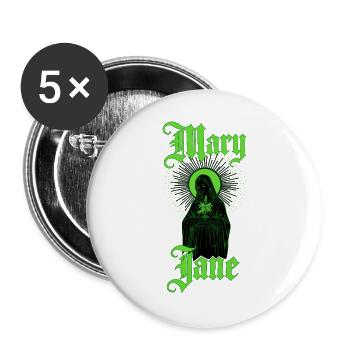 Mary Jane — Blackletter Stoner-Street-Rebellin - Buttons groß 56 mm (5er Pack) - Weiß - Vorne