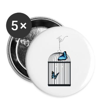 LASS MICH RAUS - Buttons groß 56 mm (5er Pack) - Weiß - Vorne