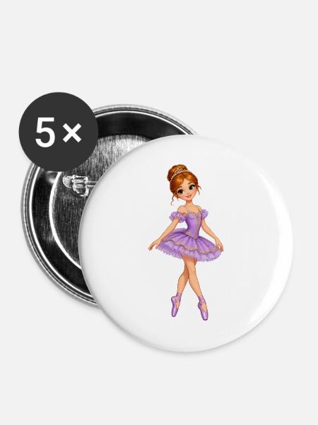 Lavendel Prinzessin Ballett Design - Buttons groß 56 mm (5er Pack) - Weiß