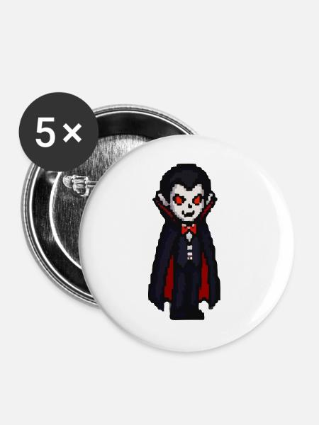 Vampirischer Cartoon Look mit Cape - Buttons groß 56 mm (5er Pack) - Weiß